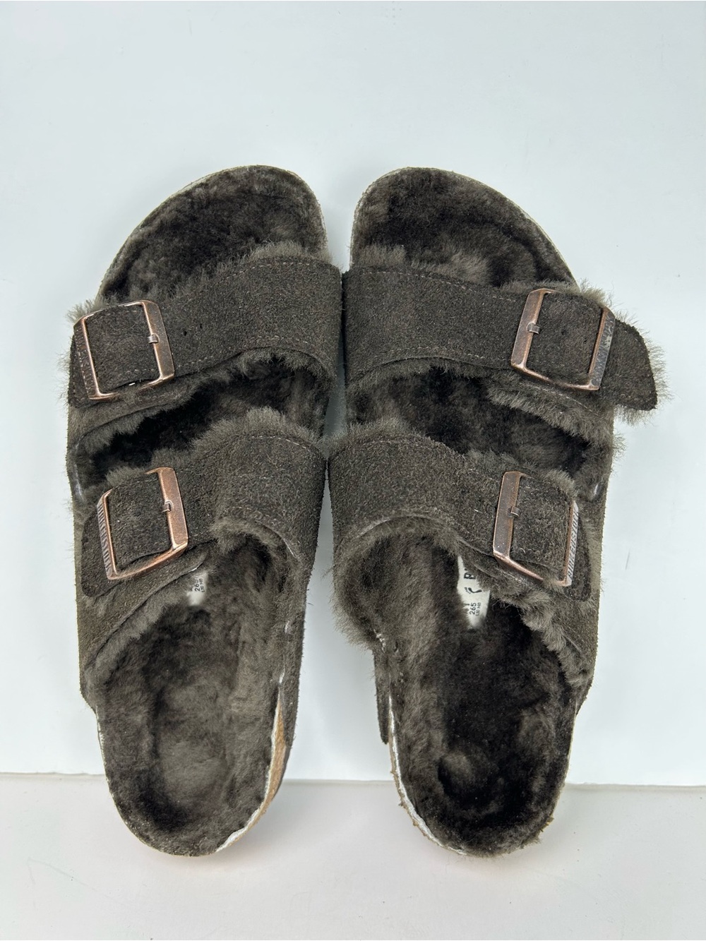 Birkenstock Arizona Shearling Two Strap Dark Mocha Brown Sandals EU 41 US L 10